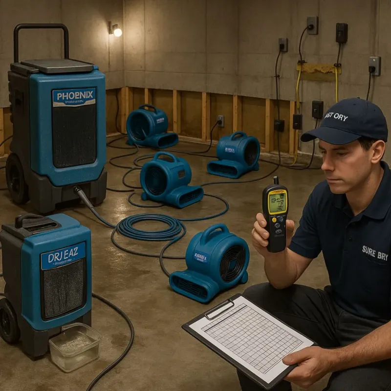 Structural Drying and Dehumidification process in Minot Air Force Base, ND